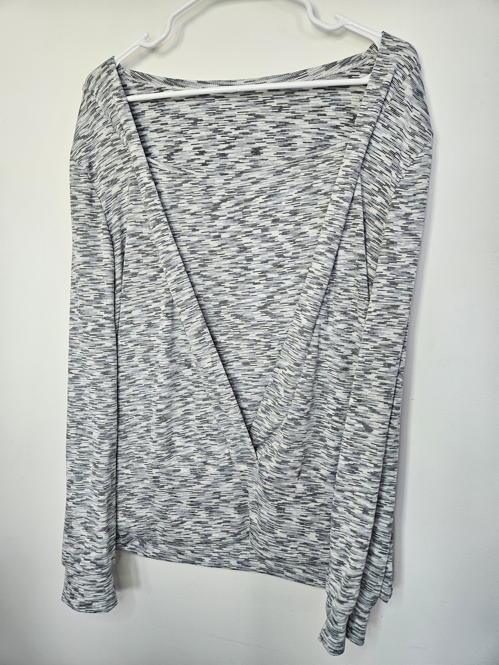 Space Dye Long Sleeve Wrap Top Grey White Heathered Soft Crossover Cardigan🔥